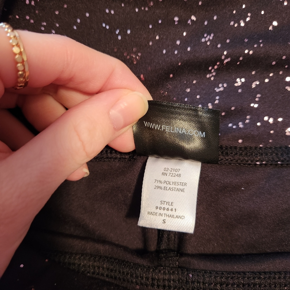 Felina Black Lavender Metallic Stardust Workout High Waisted Leggings size S - Picture 7 of 7